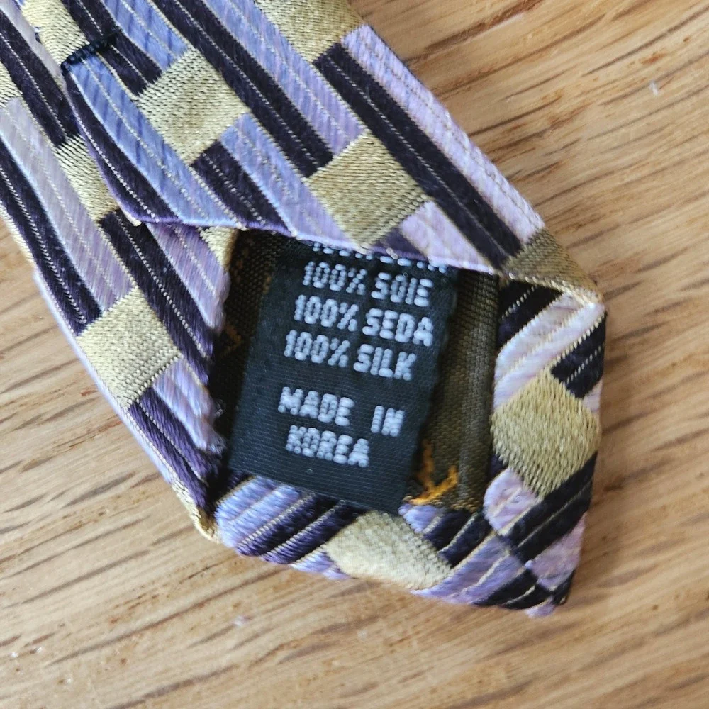ROBERTO VILLINI Collezione Men Silk Tie Purple Yellow Ombre Striped‎ Metallic